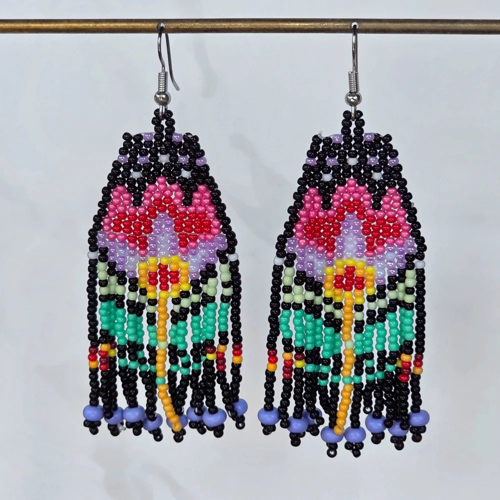 Lotus Candy Fringe Beaded Earrings Handmade Boheme Jewelry - Picture 1 of 2
